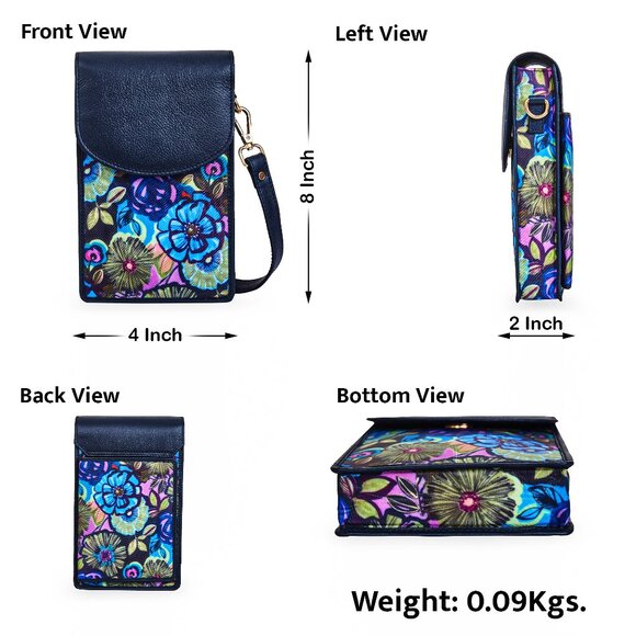 Sishka Ladies Blue Printed Nylon & Leather Trim Crossbody Sling Phone Wallet - Picture 3 of 9